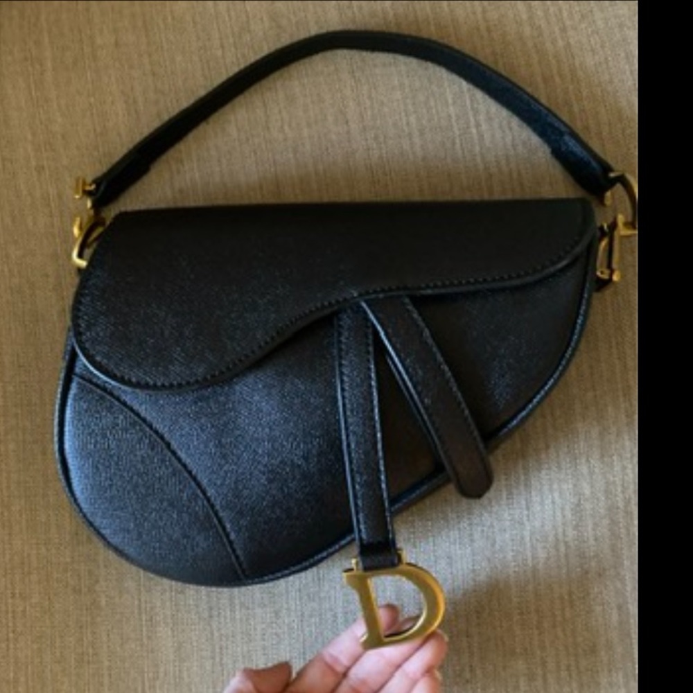 Black genuine leather Saddle Bag 25cm - Picture 2 of 5